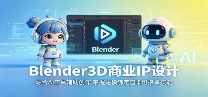 Blender3D��ҵIP��ƣ��ں�AI���߸������������ս�ģ����Ⱦ�ɽӵ�����